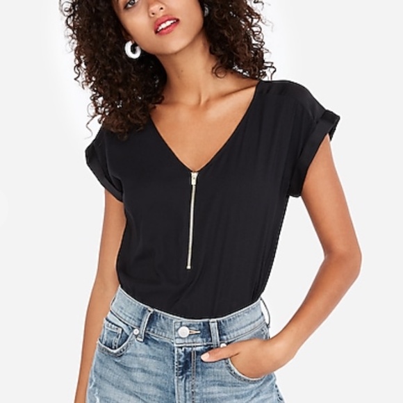 Express Silky Zip Front Gramercy Tee - Picture 1 of 3